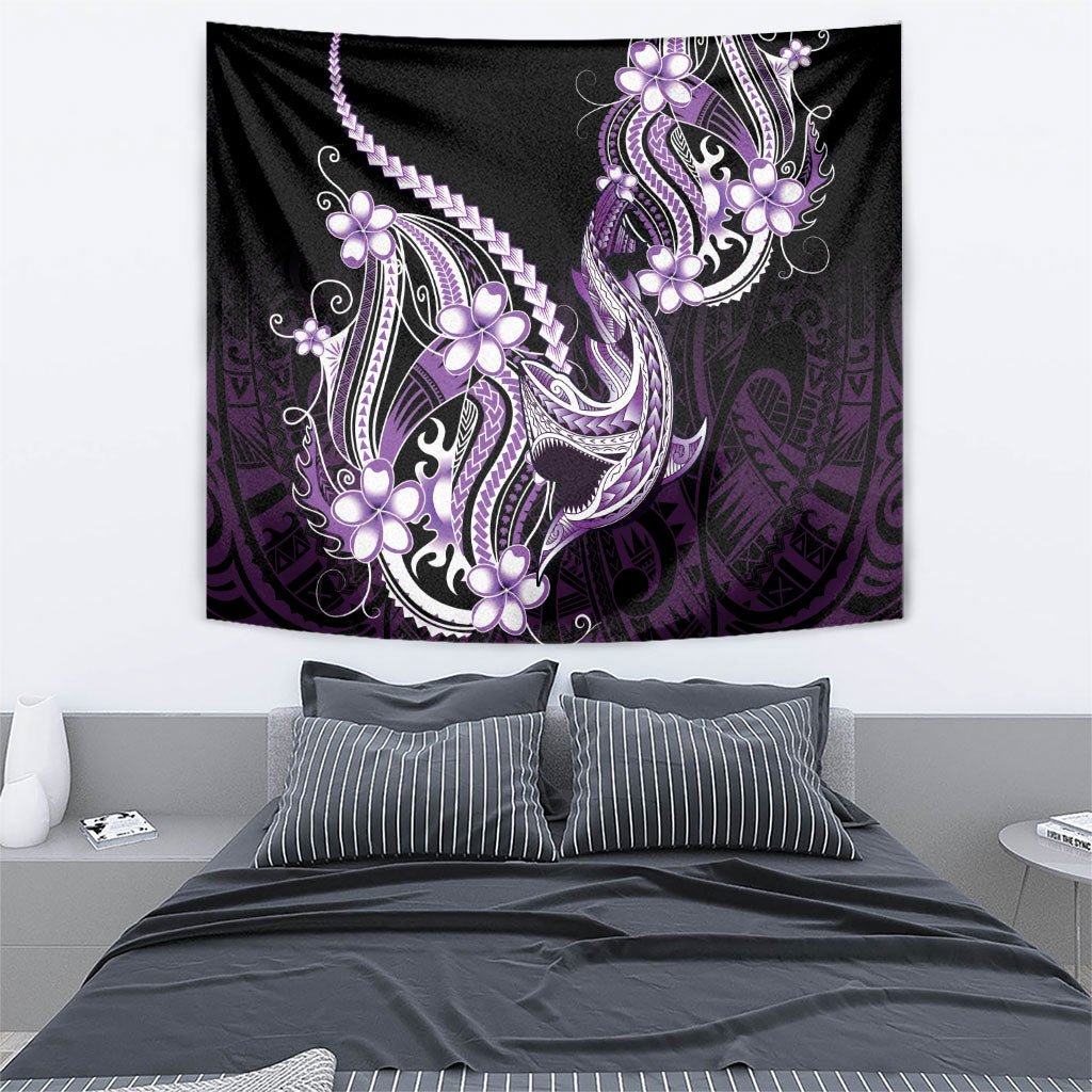 Purple Black Aloha Hawaii Tapestry Polynesian Shark Tattoo Plumeria