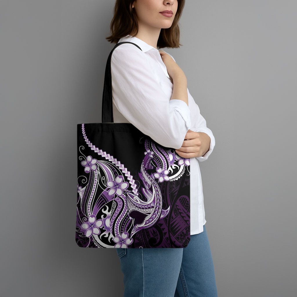 Purple Black Aloha Hawaii Tote Bag Polynesian Shark Tattoo Plumeria