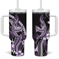 Purple Black Aloha Hawaii Tumbler With Handle Polynesian Shark Tattoo Plumeria