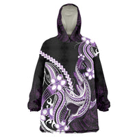 Purple Black Aloha Hawaii Wearable Blanket Hoodie Polynesian Shark Tattoo Plumeria