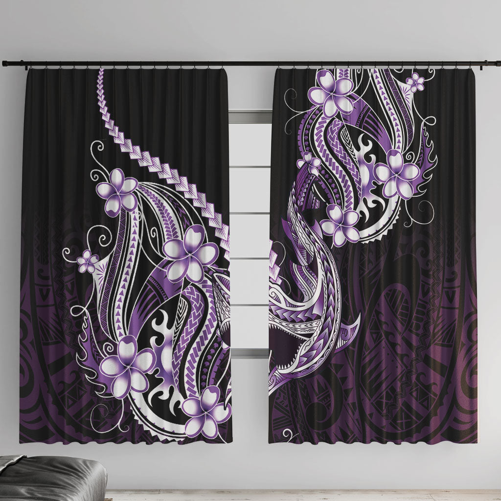 Purple Black Aloha Hawaii Window Curtain Polynesian Shark Tattoo Plumeria LT14 With Hooks Purple - Polynesian Pride