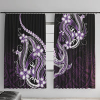 Purple Black Aloha Hawaii Window Curtain Polynesian Shark Tattoo Plumeria