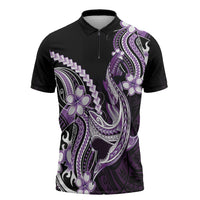 Purple Black Aloha Hawaii Zipper Polo Shirt Polynesian Shark Tattoo Plumeria