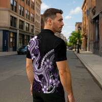 Purple Black Aloha Hawaii Zipper Polo Shirt Polynesian Shark Tattoo Plumeria