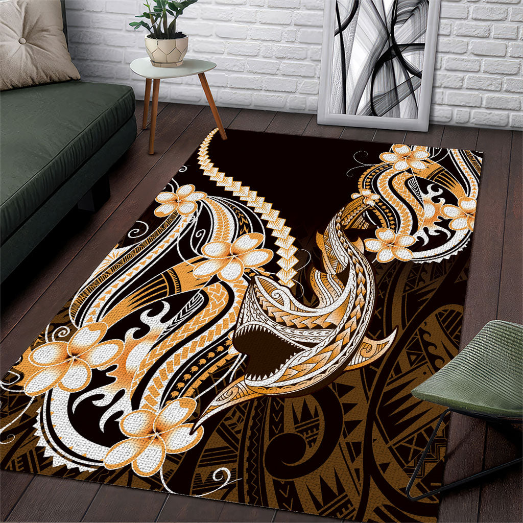 Orange Black Aloha Hawaii Area Rug Polynesian Shark Tattoo Plumeria LT14 Orange - Polynesian Pride
