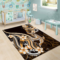 Orange Black Aloha Hawaii Area Rug Polynesian Shark Tattoo Plumeria