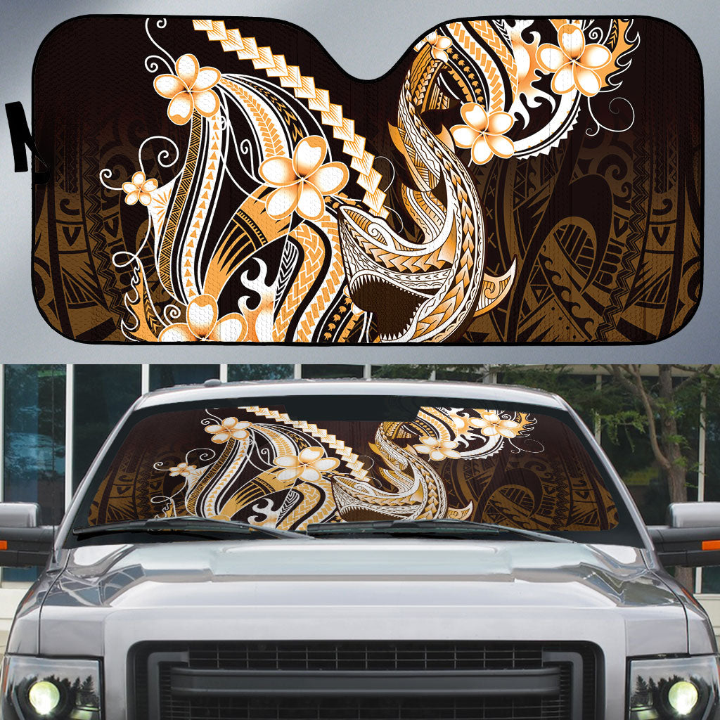 Orange Black Aloha Hawaii Auto Sun Shade Polynesian Shark Tattoo Plumeria LT14 Orange - Polynesian Pride