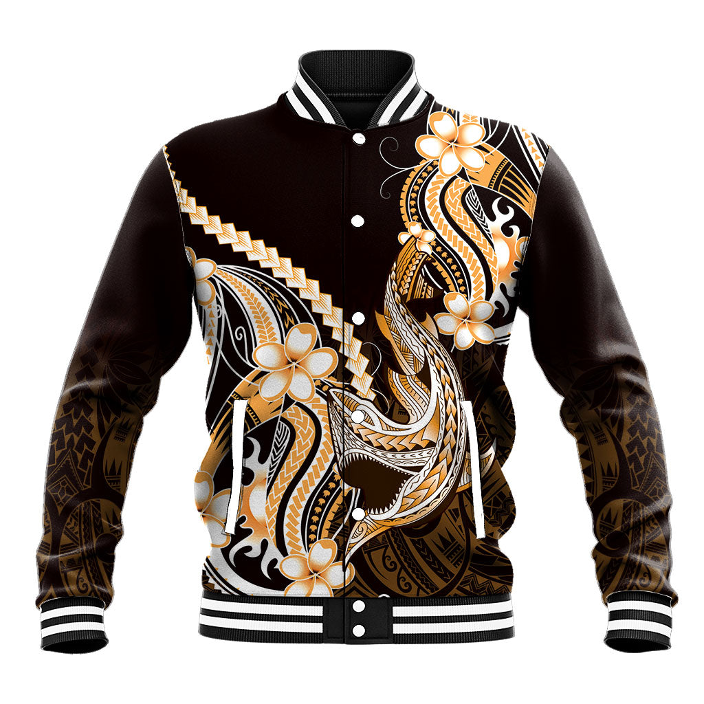 Orange Black Aloha Hawaii Baseball Jacket Polynesian Shark Tattoo Plumeria LT14 Unisex Orange - Polynesian Pride