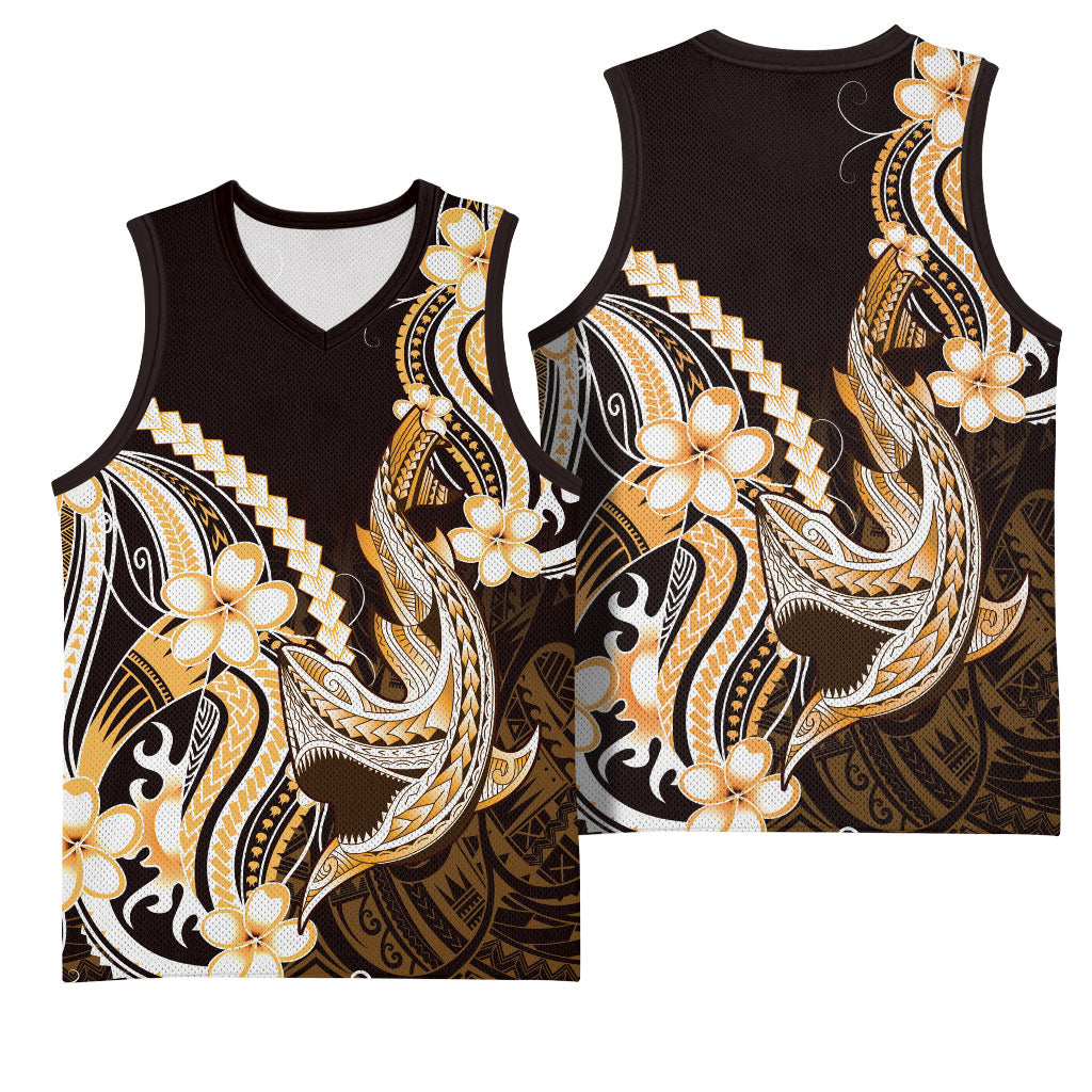 Orange Black Aloha Hawaii Basketball Jersey Polynesian Shark Tattoo Plumeria
