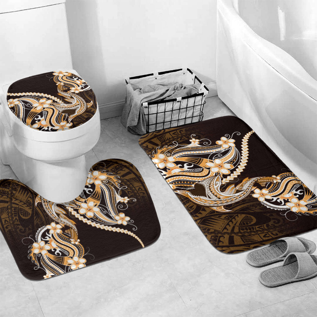 Orange Black Aloha Hawaii Bathroom Set Polynesian Shark Tattoo Plumeria