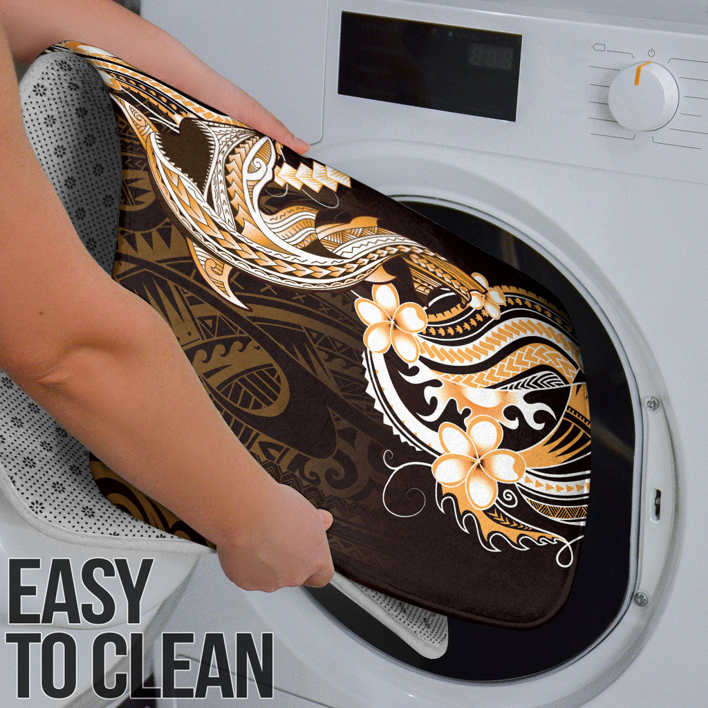 Orange Black Aloha Hawaii Bathroom Set Polynesian Shark Tattoo Plumeria