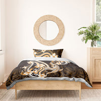 Orange Black Aloha Hawaii Bedding Set Polynesian Shark Tattoo Plumeria