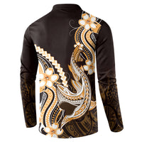 Orange Black Aloha Hawaii Button Sweatshirt Polynesian Shark Tattoo Plumeria
