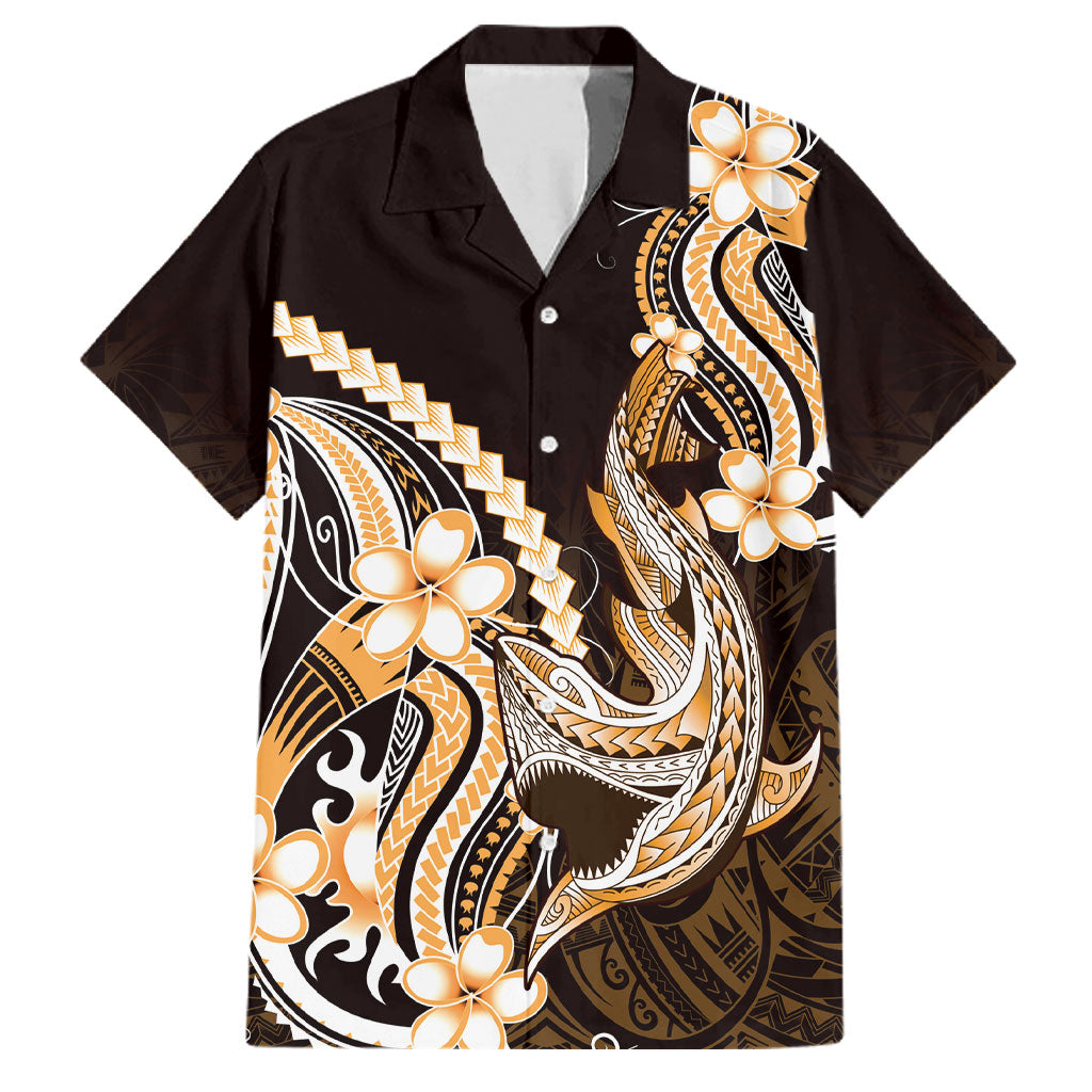 Orange Black Aloha Hawaii Family Matching Long Sleeve Bodycon Dress and Hawaiian Shirt Polynesian Shark Tattoo Plumeria