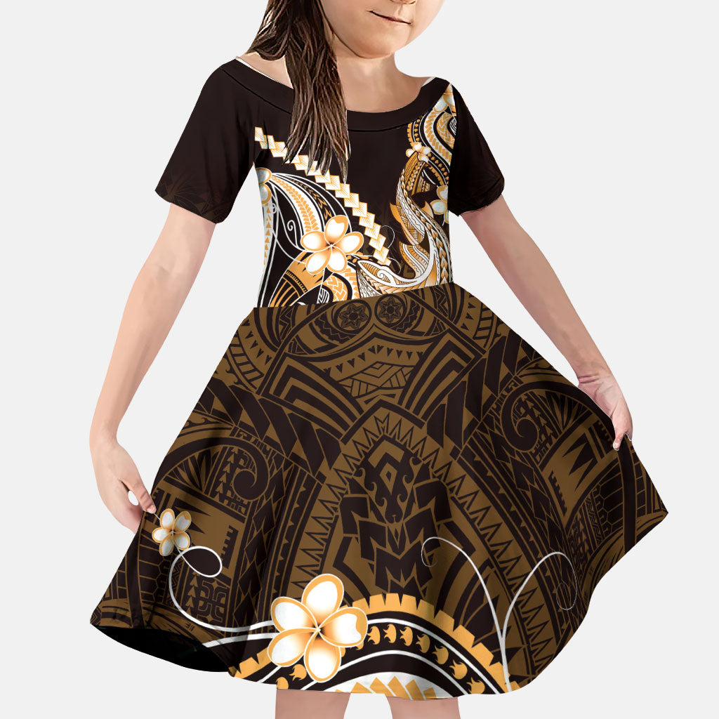 Orange Black Aloha Hawaii Family Matching Mermaid Dress and Hawaiian Shirt Polynesian Shark Tattoo Plumeria