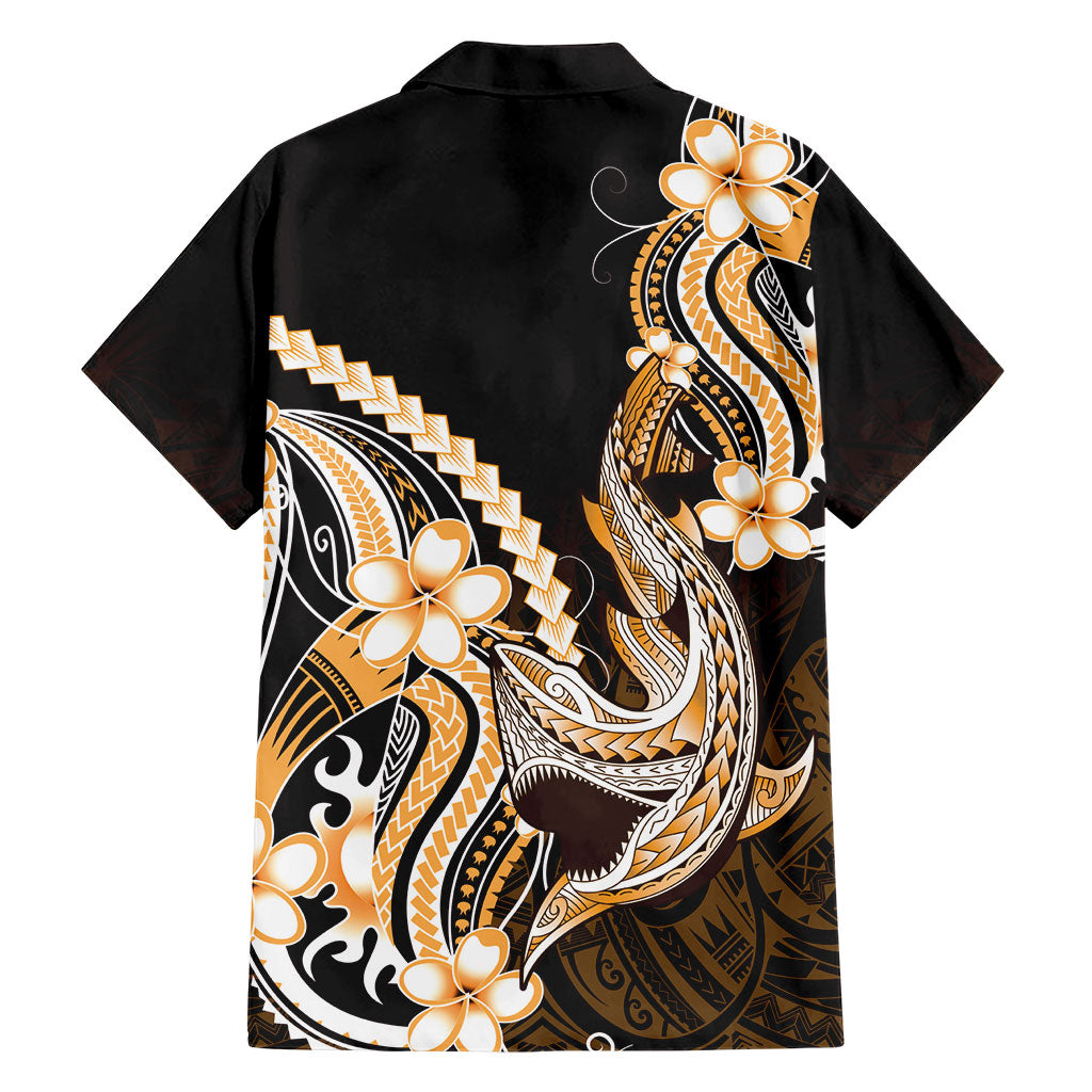 Orange Black Aloha Hawaii Family Matching Off Shoulder Maxi Dress and Hawaiian Shirt Polynesian Shark Tattoo Plumeria