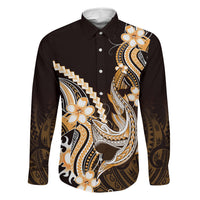 Orange Black Aloha Hawaii Family Matching Off Shoulder Maxi Dress and Hawaiian Shirt Polynesian Shark Tattoo Plumeria