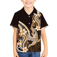 Orange Black Aloha Hawaii Family Matching Off Shoulder Short Dress and Hawaiian Shirt Polynesian Shark Tattoo Plumeria