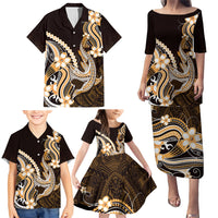 Orange Black Aloha Hawaii Family Matching Puletasi and Hawaiian Shirt Polynesian Shark Tattoo Plumeria
