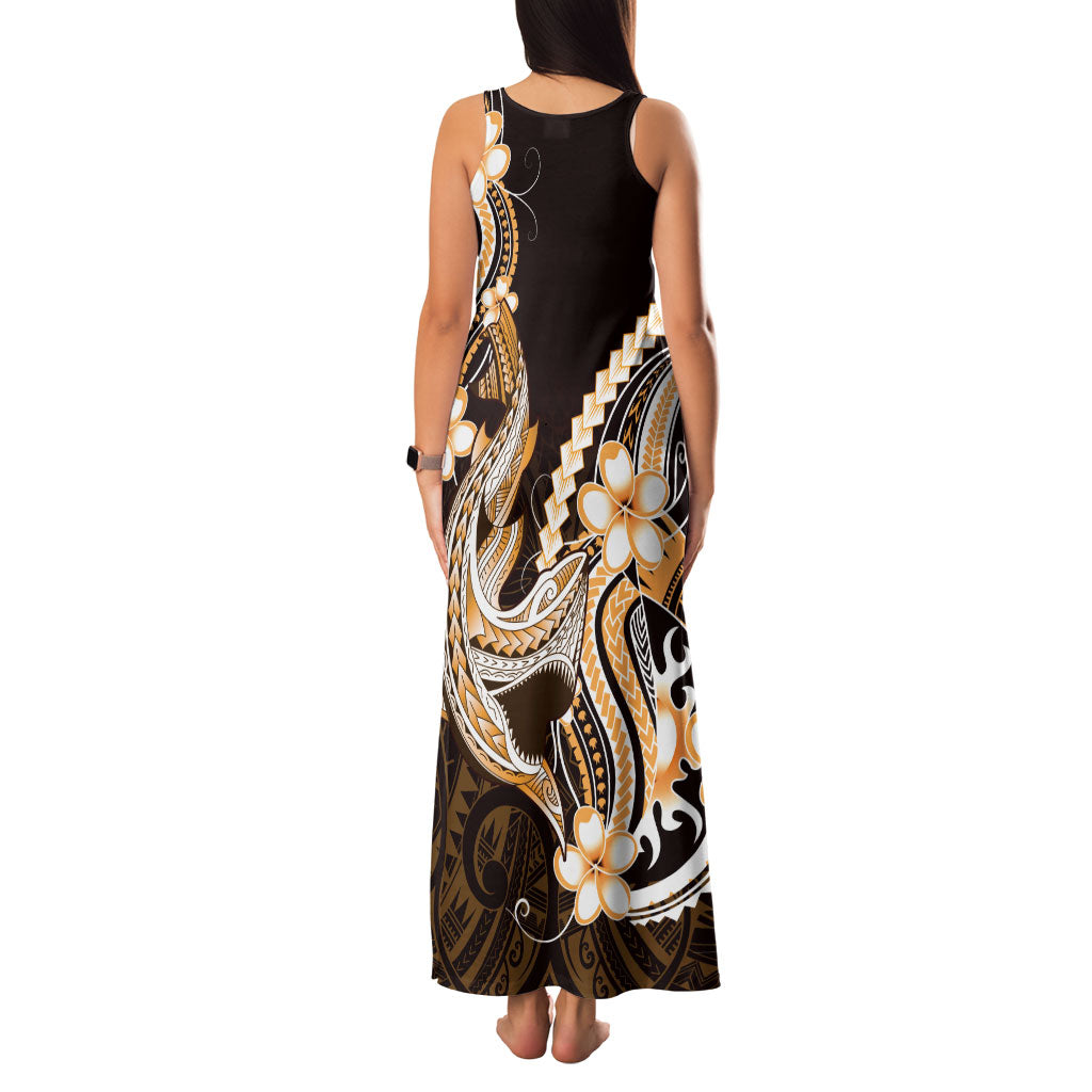 Orange Black Aloha Hawaii Family Matching Tank Maxi Dress and Hawaiian Shirt Polynesian Shark Tattoo Plumeria