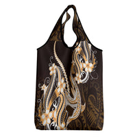 Orange Black Aloha Hawaii Grocery Bag Polynesian Shark Tattoo Plumeria