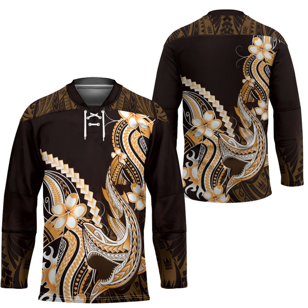 Orange Black Aloha Hawaii Hockey Jersey Polynesian Shark Tattoo Plumeria