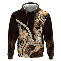 Orange Black Aloha Hawaii Hoodie Polynesian Shark Tattoo Plumeria