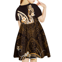 Orange Black Aloha Hawaii Kid Short Sleeve Dress Polynesian Shark Tattoo Plumeria