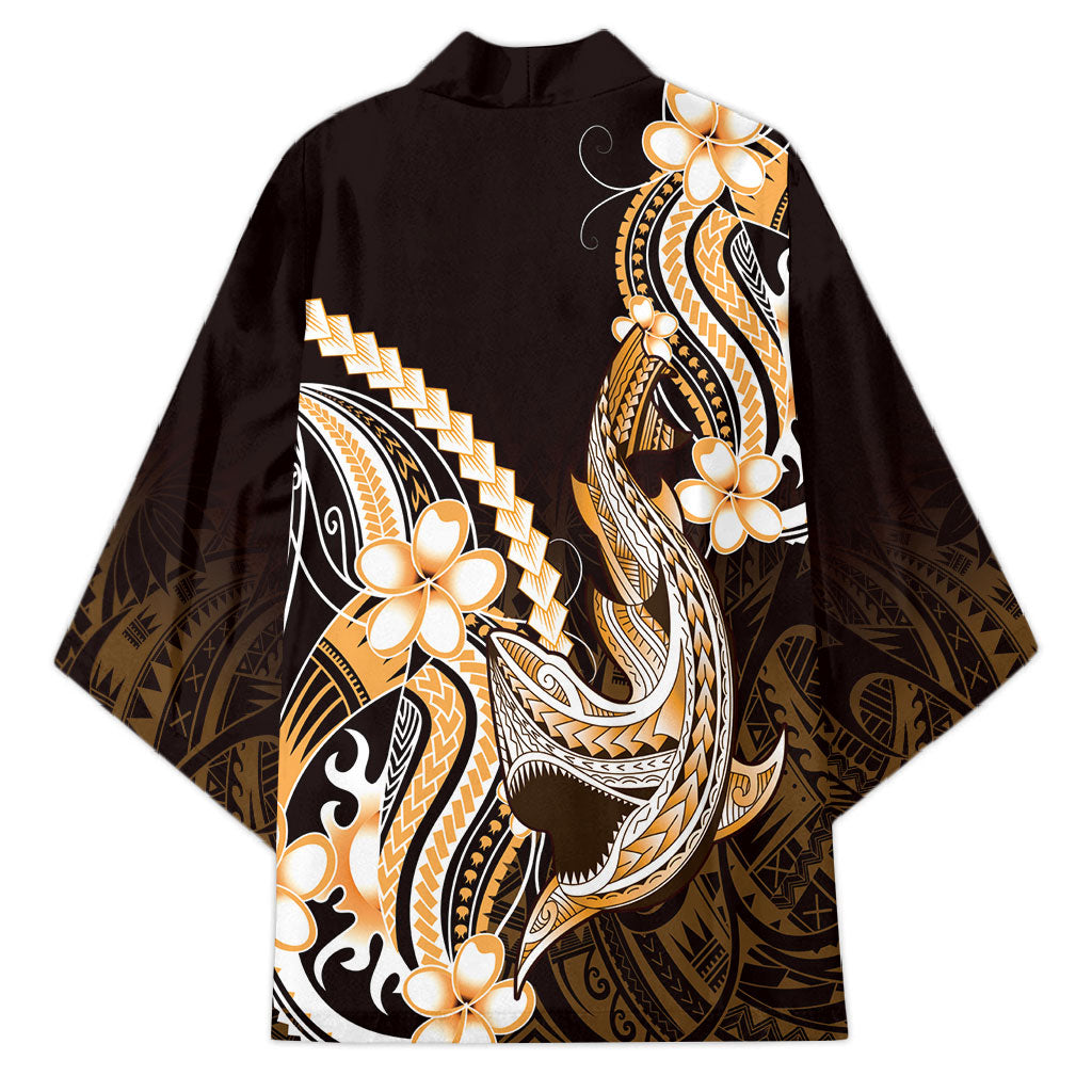 Orange Black Aloha Hawaii Kimono Polynesian Shark Tattoo Plumeria