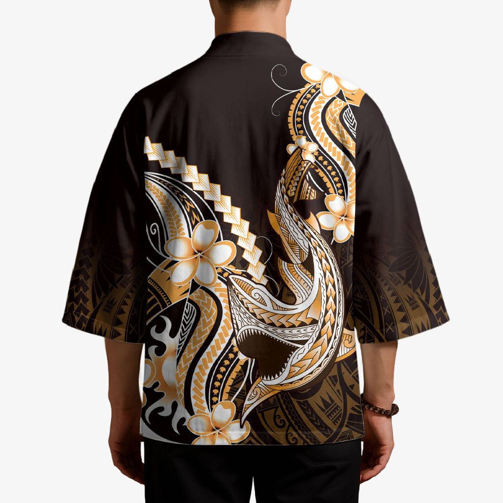 Orange Black Aloha Hawaii Kimono Polynesian Shark Tattoo Plumeria