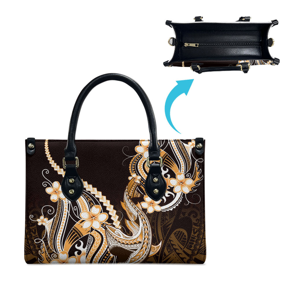 Orange Black Aloha Hawaii Leather Bag Polynesian Shark Tattoo Plumeria