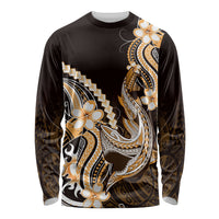 Orange Black Aloha Hawaii Long Sleeve Shirt Polynesian Shark Tattoo Plumeria