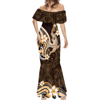 Orange Black Aloha Hawaii Mermaid Dress Polynesian Shark Tattoo Plumeria