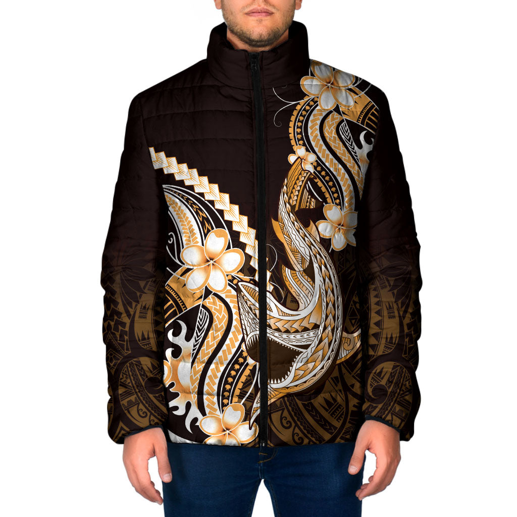 Orange Black Aloha Hawaii Padded Jacket Polynesian Shark Tattoo Plumeria LT14 Men Orange - Polynesian Pride