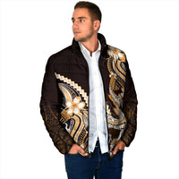 Orange Black Aloha Hawaii Padded Jacket Polynesian Shark Tattoo Plumeria