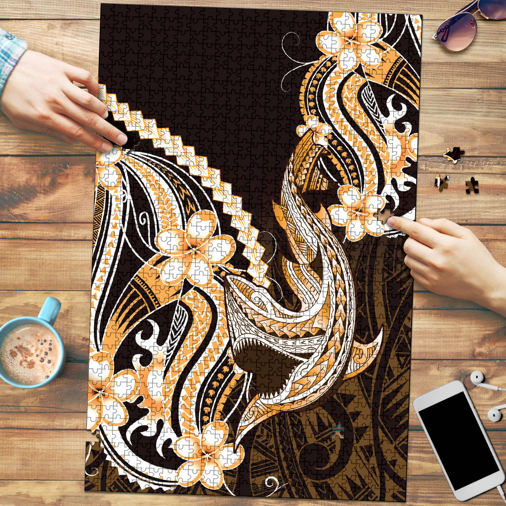 Orange Black Aloha Hawaii Puzzle Polynesian Shark Tattoo Plumeria LT14 Orange - Polynesian Pride