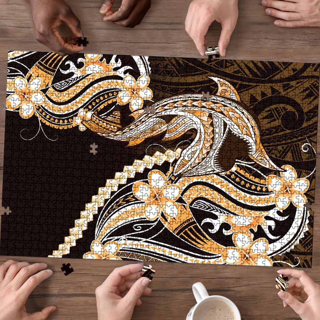Orange Black Aloha Hawaii Puzzle Polynesian Shark Tattoo Plumeria