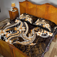 Orange Black Aloha Hawaii Quilt Bed Set Polynesian Shark Tattoo Plumeria