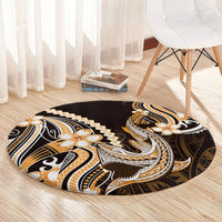 Orange Black Aloha Hawaii Round Carpet Polynesian Shark Tattoo Plumeria