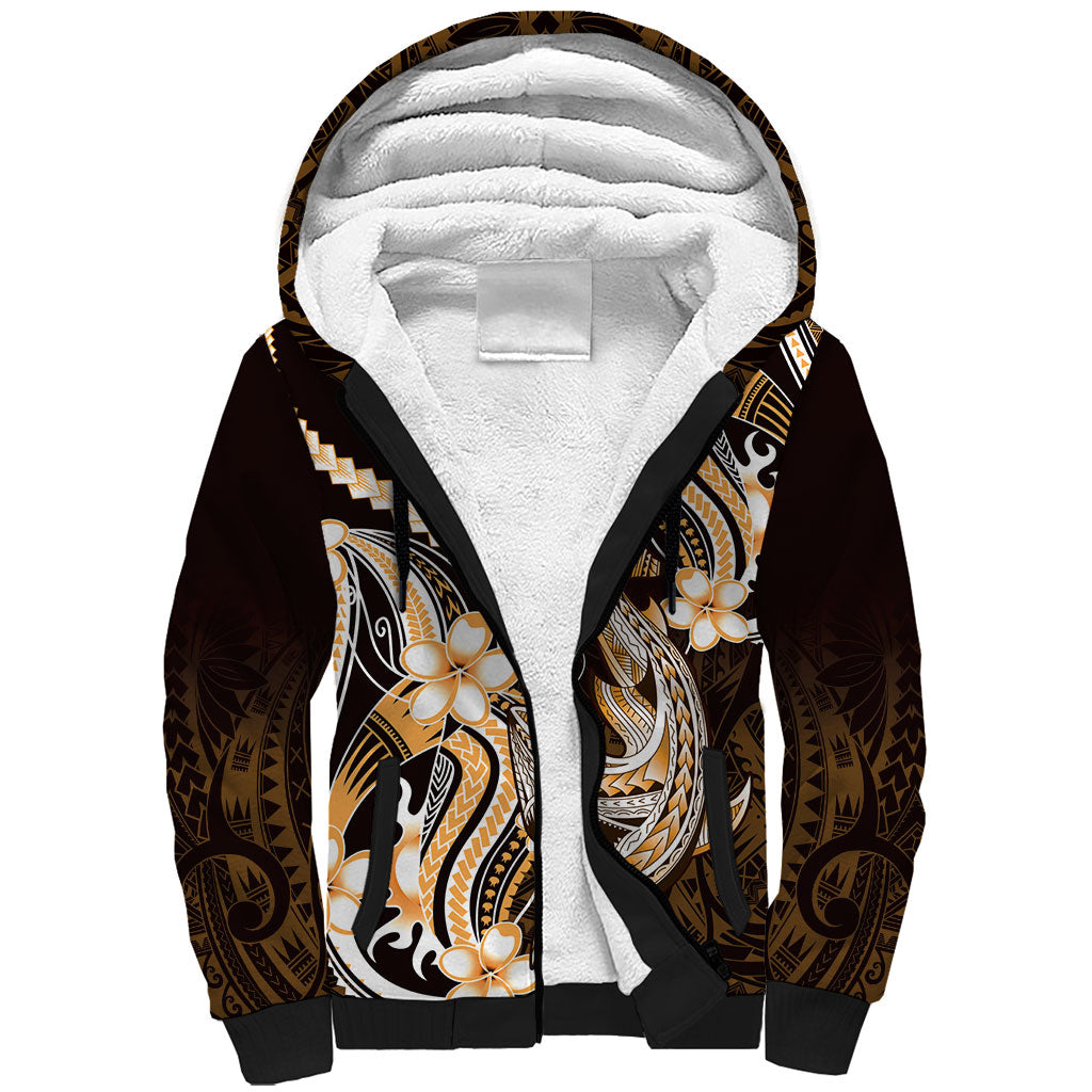 Orange Black Aloha Hawaii Sherpa Hoodie Polynesian Shark Tattoo Plumeria LT14 Unisex Orange - Polynesian Pride