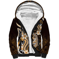 Orange Black Aloha Hawaii Sherpa Hoodie Polynesian Shark Tattoo Plumeria