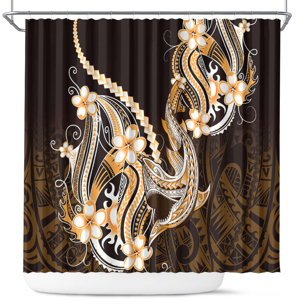 Orange Black Aloha Hawaii Shower Curtain Polynesian Shark Tattoo Plumeria