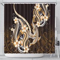 Orange Black Aloha Hawaii Shower Curtain Polynesian Shark Tattoo Plumeria