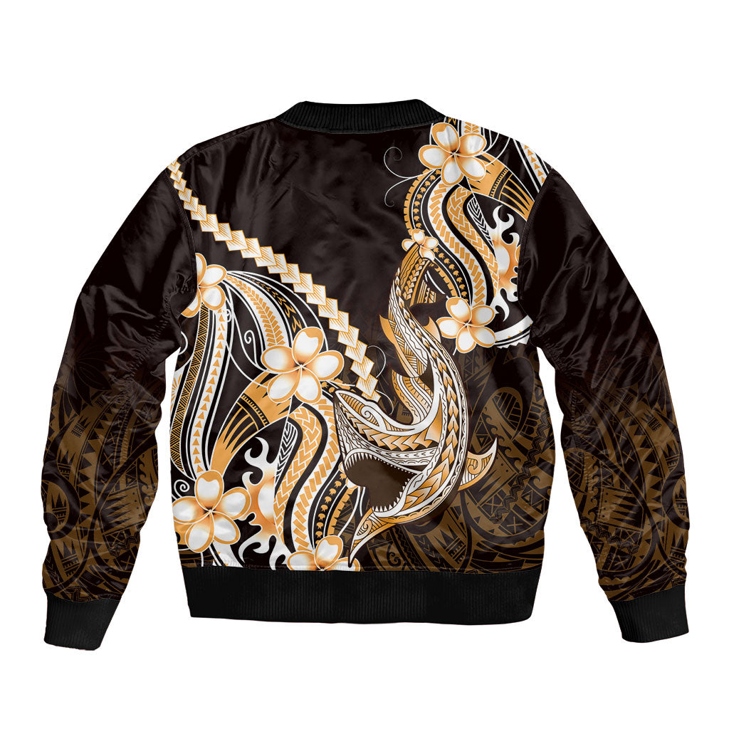 Orange Black Aloha Hawaii Sleeve Zip Bomber Jacket Polynesian Shark Tattoo Plumeria