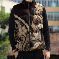 Orange Black Aloha Hawaii Sleeveless Puffer Jacket Polynesian Shark Tattoo Plumeria