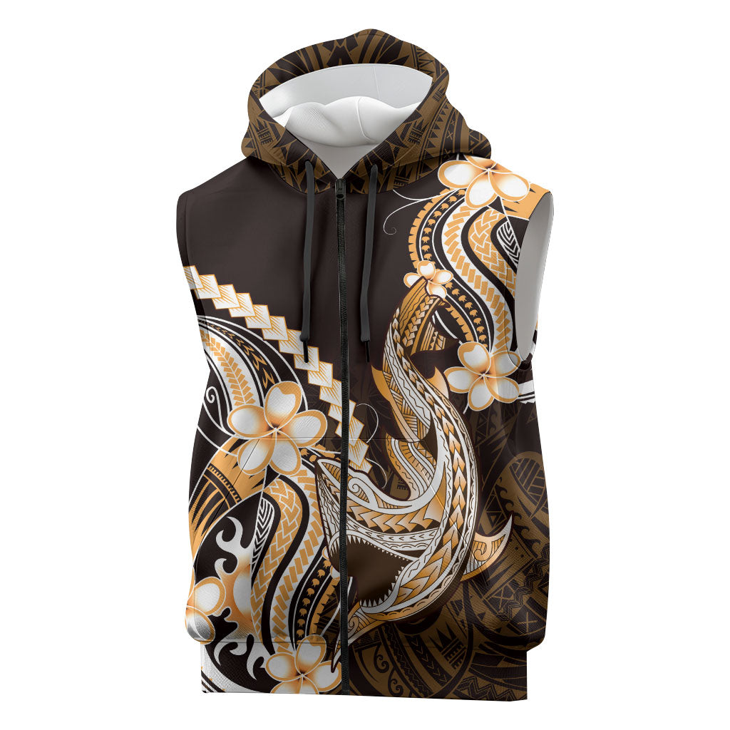 Orange Black Aloha Hawaii Sleeveless Zip Hoodie Polynesian Shark Tattoo Plumeria LT14 Orange - Polynesian Pride