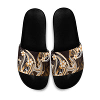 Orange Black Aloha Hawaii Slide Sandals Polynesian Shark Tattoo Plumeria