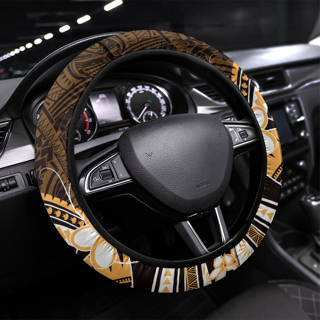Orange Black Aloha Hawaii Steering Wheel Cover Polynesian Shark Tattoo Plumeria LT14 Universal Fit Orange - Polynesian Pride