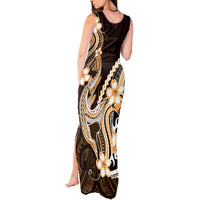 Orange Black Aloha Hawaii Tank Maxi Dress Polynesian Shark Tattoo Plumeria