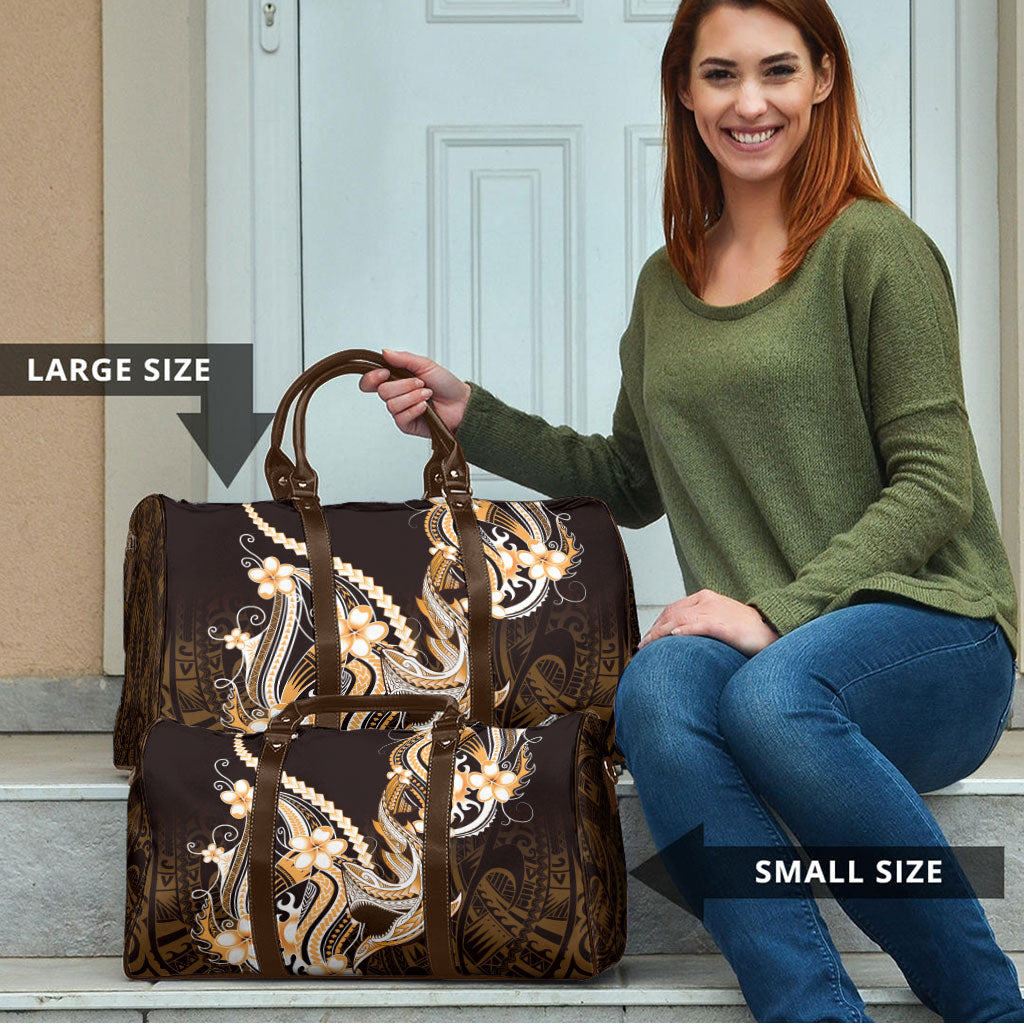 Orange Black Aloha Hawaii Travel Bag Polynesian Shark Tattoo Plumeria
